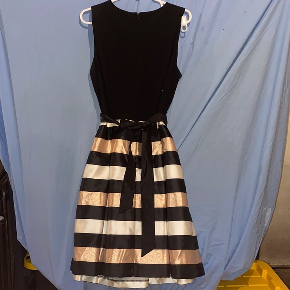 Elegant Black and Rose-Gold Striped Dress - Picture 2 of 3